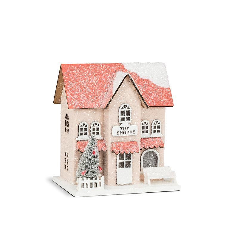 Small Pink Snowy Glitter Toy Shop with LED Lights