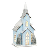 Medium Powder Blue Snowy Glitter Church with LED Lights