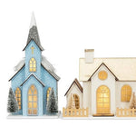 Medium Powder Blue Snowy Glitter Church with LED Lights