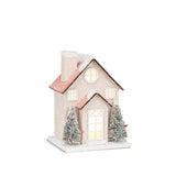 Small Pink Snowy Glitter House with LED Lights