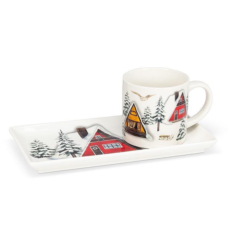 Winter Cabins Rectangle Platter