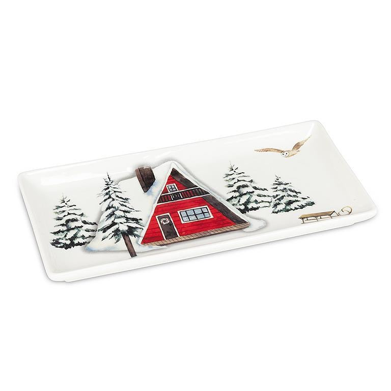 Winter Cabins Rectangle Platter