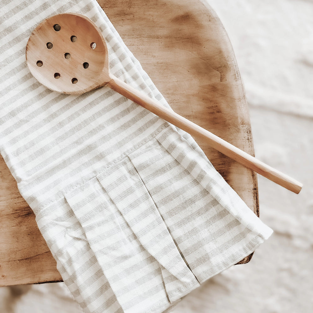 Striped Tea Towel with Ruffle |  Tan