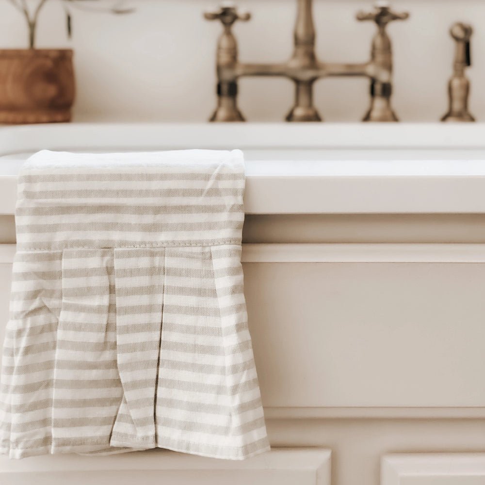 Striped Tea Towel with Ruffle |  Tan