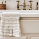 Striped Tea Towel with Ruffle |  Tan